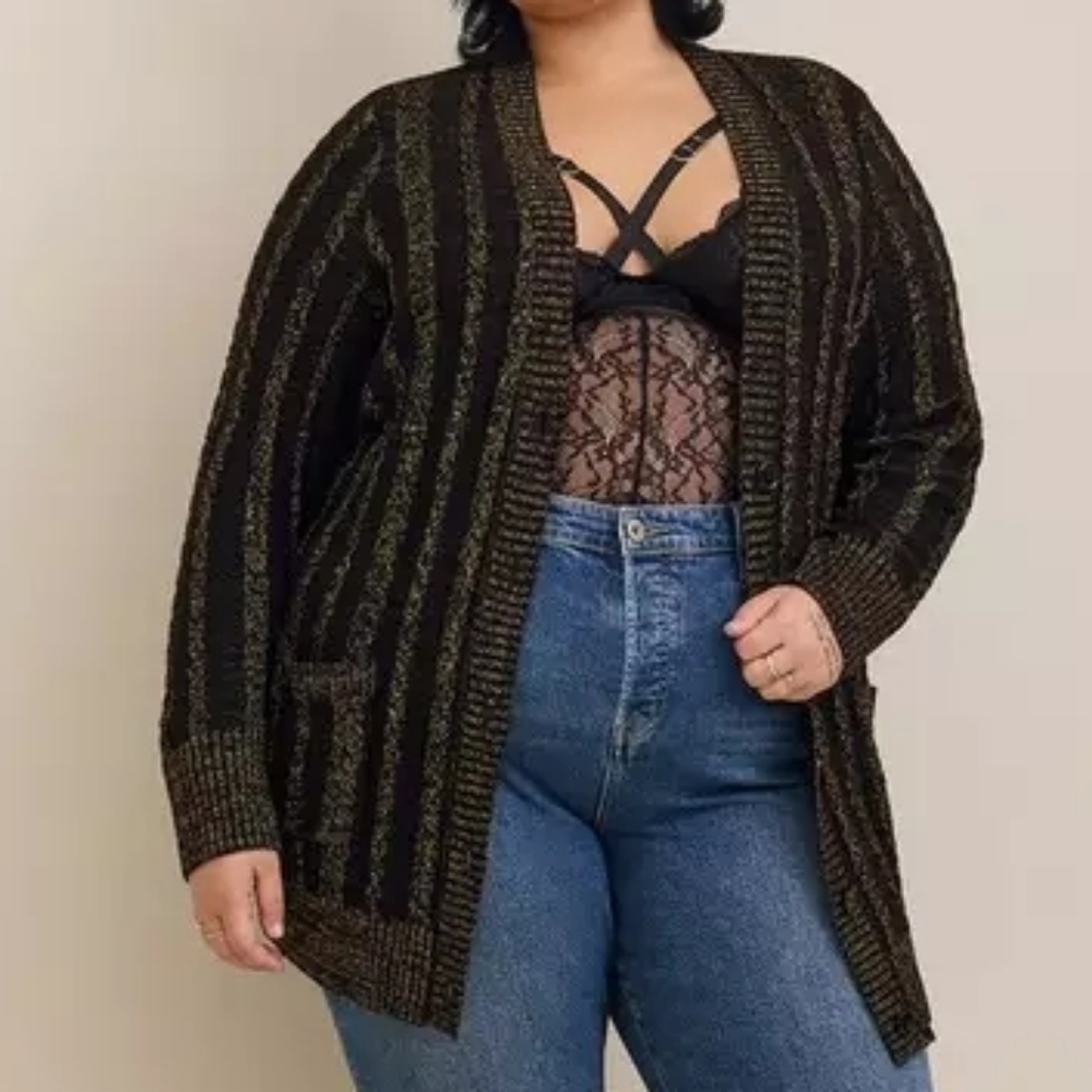 Torrid Black/Gold Cable Boyfriend Cardigan Sweater- Size 3x
